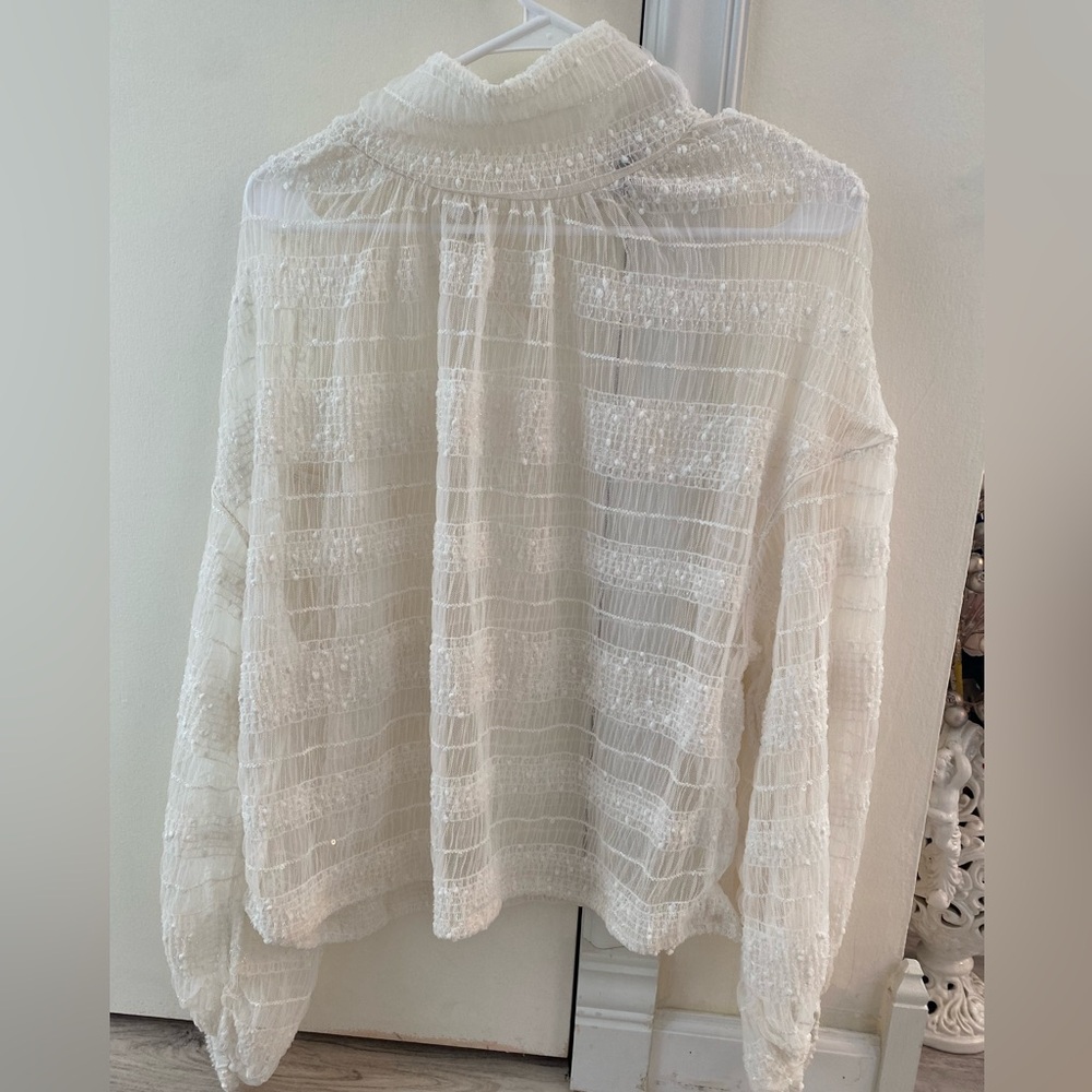 Express Large White Long Sleeve Sheer Top Large NWOT